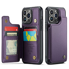 Leather Case Stands Flip Cover Holder C01S for Apple iPhone 13 Pro Max Purple