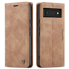 Leather Case Stands Flip Cover Holder C01S for Google Pixel 6 Pro 5G Light Brown