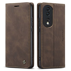 Leather Case Stands Flip Cover Holder C01S for Huawei Honor 80 Pro 5G Brown