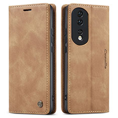 Leather Case Stands Flip Cover Holder C01S for Huawei Honor 80 Pro 5G Light Brown