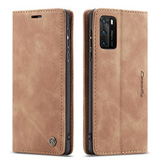 Leather Case Stands Flip Cover Holder C01S for Huawei P40 Light Brown