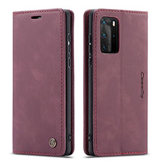 Leather Case Stands Flip Cover Holder C01S for Huawei P40 Pro Red Wine