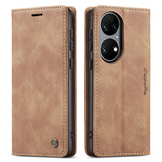 Leather Case Stands Flip Cover Holder C01S for Huawei P50 Pro Light Brown