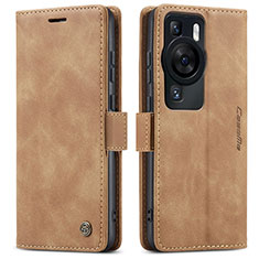 Leather Case Stands Flip Cover Holder C01S for Huawei P60 Pro Light Brown