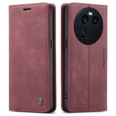 Leather Case Stands Flip Cover Holder C01S for Oppo Find X6 5G Red Wine