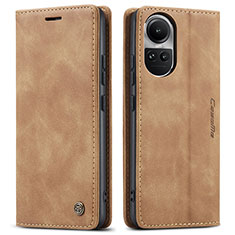 Leather Case Stands Flip Cover Holder C01S for Oppo Reno10 5G Light Brown