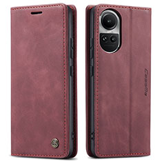 Leather Case Stands Flip Cover Holder C01S for Oppo Reno10 5G Red Wine