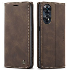 Leather Case Stands Flip Cover Holder C01S for Oppo Reno8 T 4G Brown