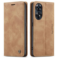 Leather Case Stands Flip Cover Holder C01S for Oppo Reno8 T 4G Light Brown