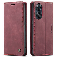 Leather Case Stands Flip Cover Holder C01S for Oppo Reno8 T 4G Red Wine