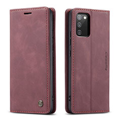 Leather Case Stands Flip Cover Holder C01S for Samsung Galaxy A03s Red Wine