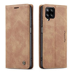 Leather Case Stands Flip Cover Holder C01S for Samsung Galaxy A12 Nacho Light Brown
