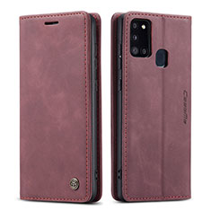 Leather Case Stands Flip Cover Holder C01S for Samsung Galaxy A21s Red Wine