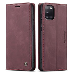 Leather Case Stands Flip Cover Holder C01S for Samsung Galaxy A31 Red Wine