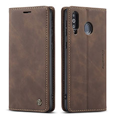 Leather Case Stands Flip Cover Holder C01S for Samsung Galaxy A40s Brown
