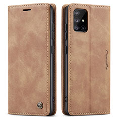 Leather Case Stands Flip Cover Holder C01S for Samsung Galaxy A51 4G Light Brown