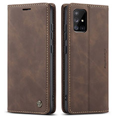 Leather Case Stands Flip Cover Holder C01S for Samsung Galaxy A51 5G Brown