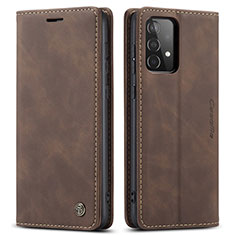 Leather Case Stands Flip Cover Holder C01S for Samsung Galaxy A52 5G Brown