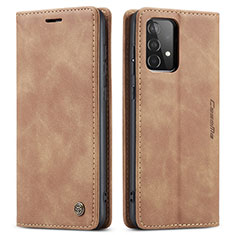 Leather Case Stands Flip Cover Holder C01S for Samsung Galaxy A52 5G Light Brown