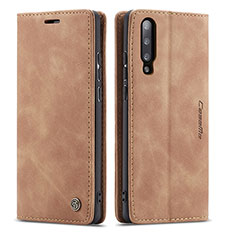 Leather Case Stands Flip Cover Holder C01S for Samsung Galaxy A70 Light Brown