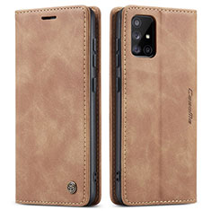 Leather Case Stands Flip Cover Holder C01S for Samsung Galaxy A71 4G A715 Light Brown
