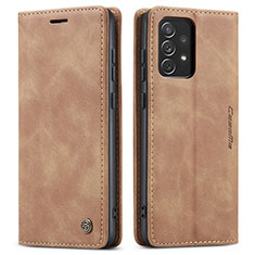 Leather Case Stands Flip Cover Holder C01S for Samsung Galaxy A72 4G Light Brown