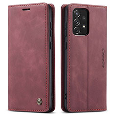 Leather Case Stands Flip Cover Holder C01S for Samsung Galaxy A72 5G Red Wine