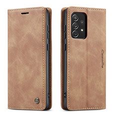 Leather Case Stands Flip Cover Holder C01S for Samsung Galaxy A73 5G Light Brown
