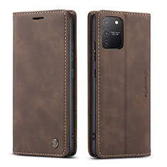 Leather Case Stands Flip Cover Holder C01S for Samsung Galaxy A91 Brown