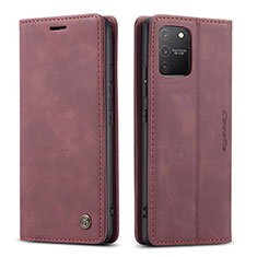 Leather Case Stands Flip Cover Holder C01S for Samsung Galaxy A91 Red Wine