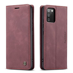 Leather Case Stands Flip Cover Holder C01S for Samsung Galaxy M02s Red Wine