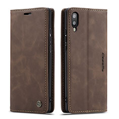 Leather Case Stands Flip Cover Holder C01S for Samsung Galaxy M10 Brown