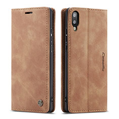 Leather Case Stands Flip Cover Holder C01S for Samsung Galaxy M10 Light Brown