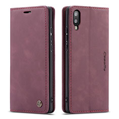 Leather Case Stands Flip Cover Holder C01S for Samsung Galaxy M10 Red Wine