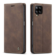 Leather Case Stands Flip Cover Holder C01S for Samsung Galaxy M12 Brown