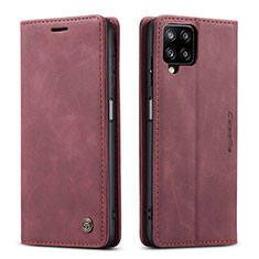 Leather Case Stands Flip Cover Holder C01S for Samsung Galaxy M12 Red Wine