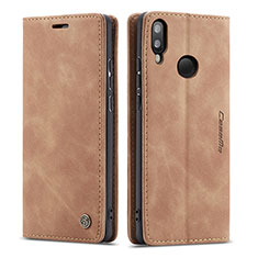 Leather Case Stands Flip Cover Holder C01S for Samsung Galaxy M20 Light Brown
