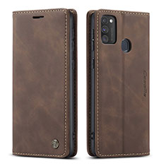 Leather Case Stands Flip Cover Holder C01S for Samsung Galaxy M21 Brown