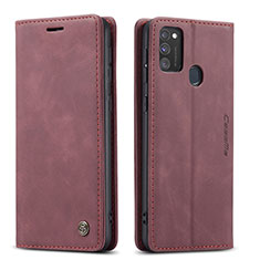 Leather Case Stands Flip Cover Holder C01S for Samsung Galaxy M21 Red Wine