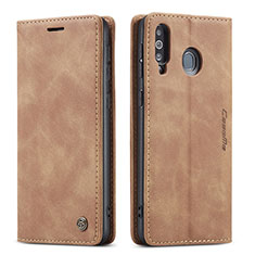 Leather Case Stands Flip Cover Holder C01S for Samsung Galaxy M30 Light Brown