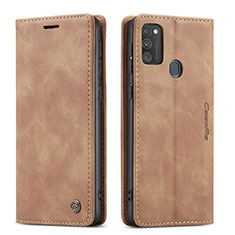 Leather Case Stands Flip Cover Holder C01S for Samsung Galaxy M30s Light Brown