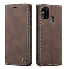 Leather Case Stands Flip Cover Holder C01S for Samsung Galaxy M31 Brown