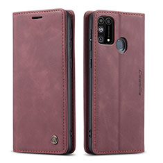 Leather Case Stands Flip Cover Holder C01S for Samsung Galaxy M31 Red Wine