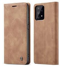 Leather Case Stands Flip Cover Holder C01S for Samsung Galaxy M32 5G Light Brown