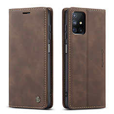 Leather Case Stands Flip Cover Holder C01S for Samsung Galaxy M51 Brown