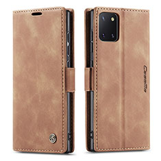 Leather Case Stands Flip Cover Holder C01S for Samsung Galaxy M60s Light Brown