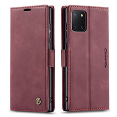 Leather Case Stands Flip Cover Holder C01S for Samsung Galaxy M60s Red Wine