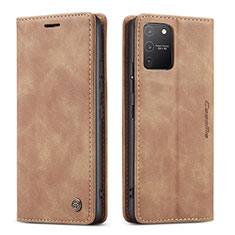 Leather Case Stands Flip Cover Holder C01S for Samsung Galaxy M80S Light Brown