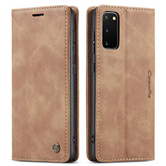 Leather Case Stands Flip Cover Holder C01S for Samsung Galaxy S20 5G Light Brown