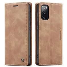 Leather Case Stands Flip Cover Holder C01S for Samsung Galaxy S20 FE (2022) 5G Light Brown